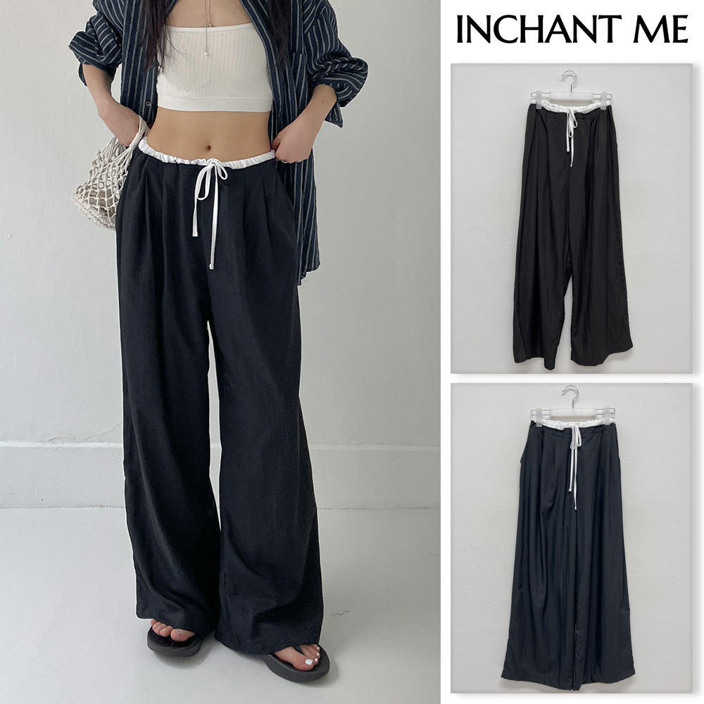 【INCHANT ME】Alma Color Matching Nylon Wide Pants