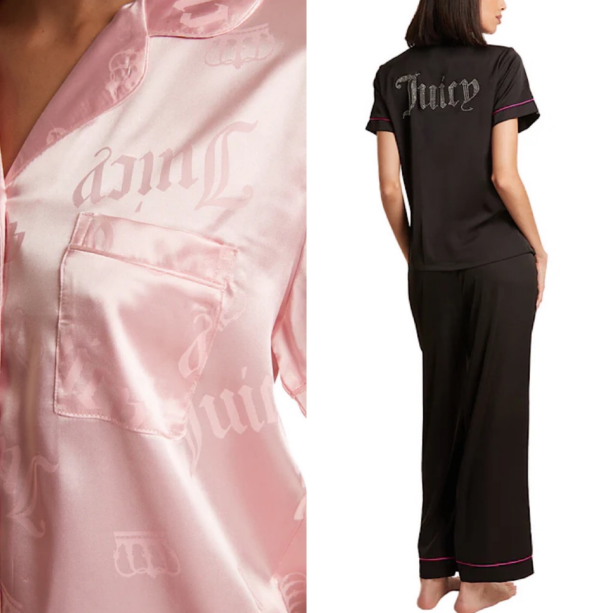 JUICY COUTURE サテン半袖ノッチカラー パジャマ 上下セット 2色
