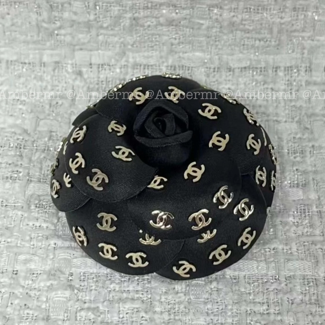 24B CHANEL CCロゴ サテンのカメリアコサージュ