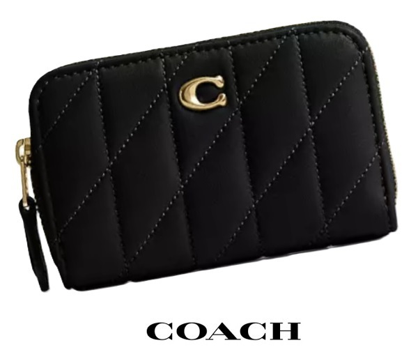 安心国内発送 COACH QUILTING LEATHER 小銭入れ カードケース BK