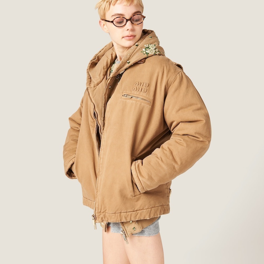 ジャケット MiuMiu | Embroidered garment-dyed gabardine blouson jacket