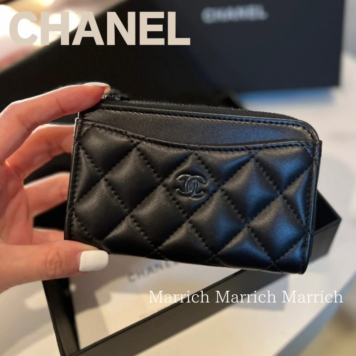 CHANEL《希少のオールブラック》ジップ カード コインケース