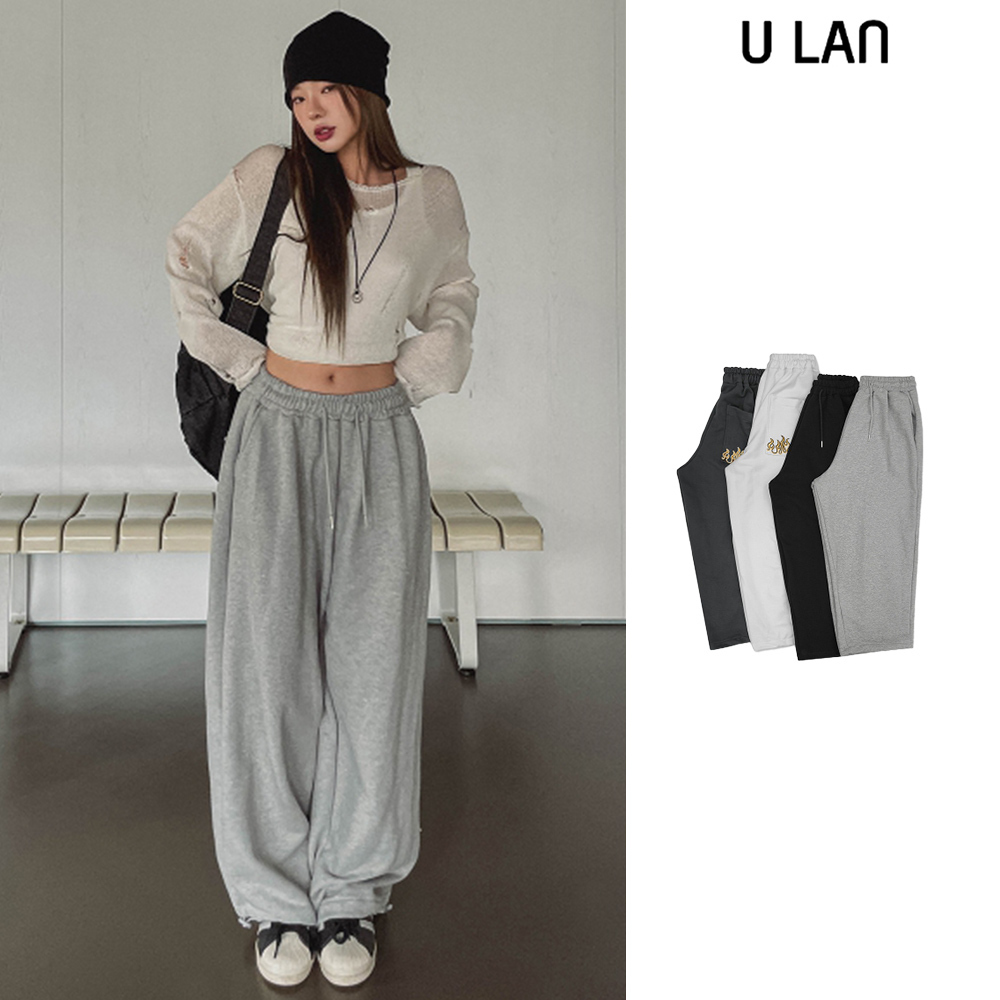 【U LAN】Fire embroidered string training pants