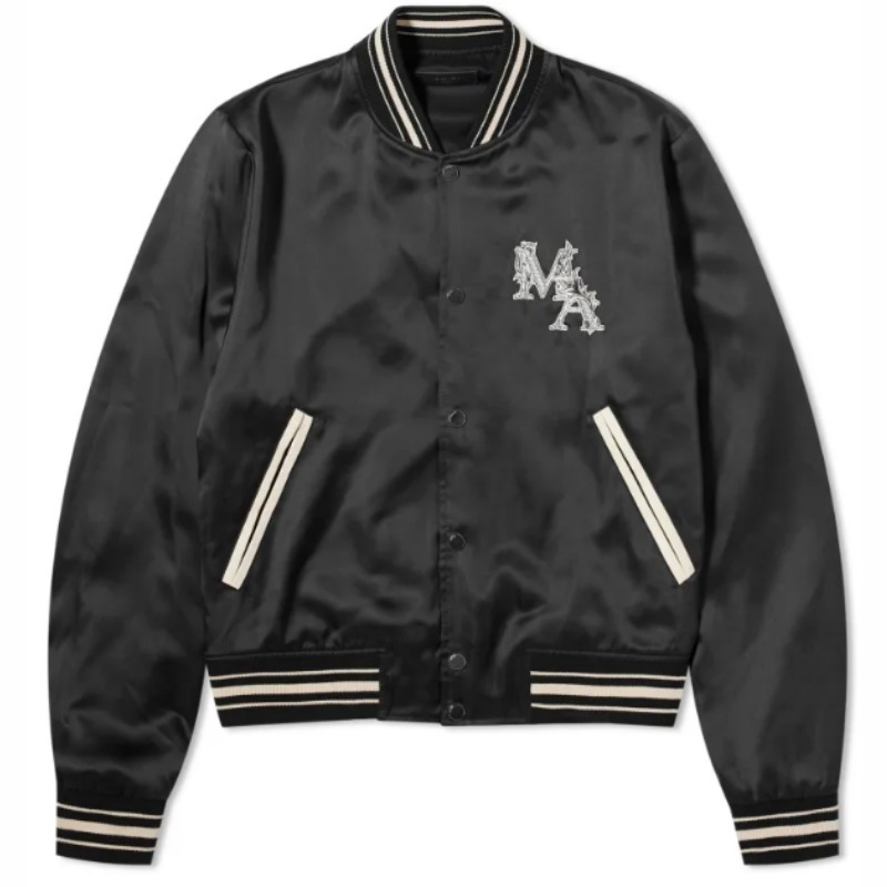 Amiri アミリ ロゴ ブラック ウール ボンバージャケット AMIRI アミリ ボンバージャケット ロゴ パッチ