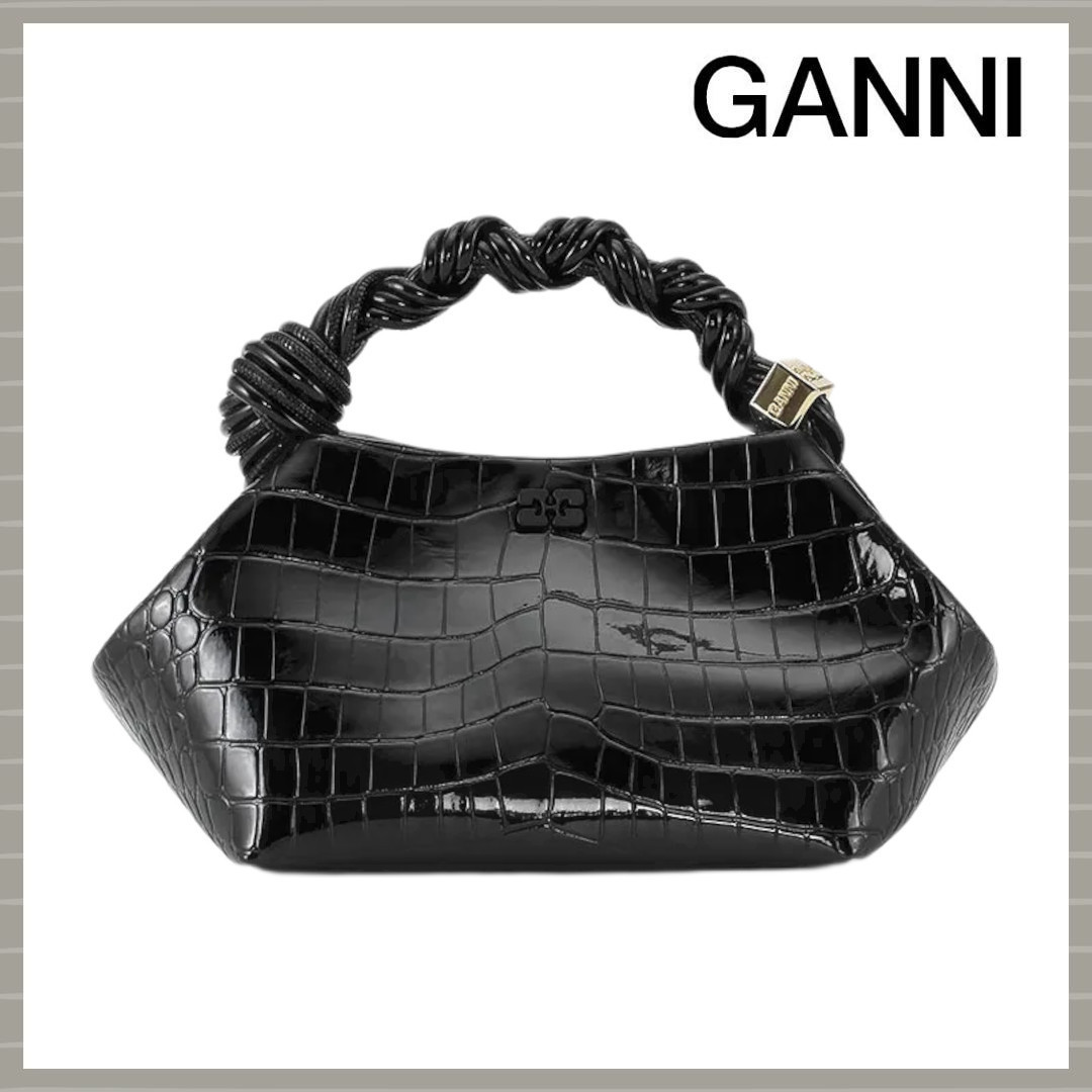【GANNI】リサイクルレザー クロコ調 パテント スモール BOU BAG