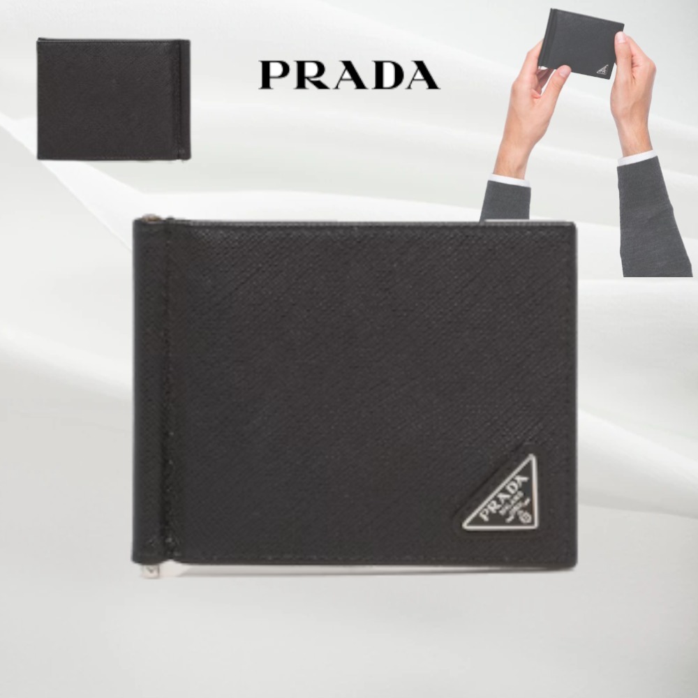 【PRADA】マネークリップ付サフィアーノトライアングル 財布