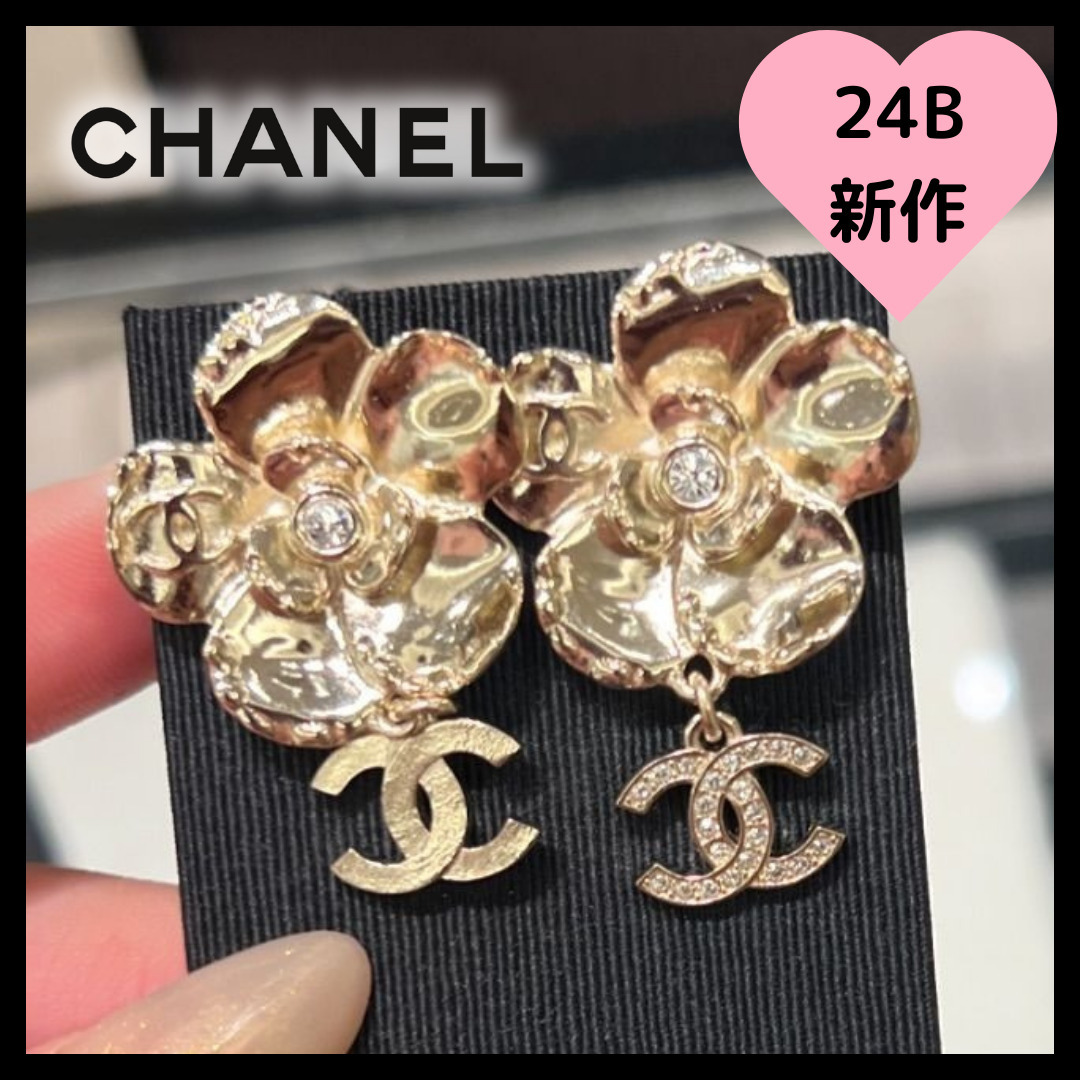 【24B◆カメリアで華やか上品♪】CHANEL ゴールド ピアス CCロゴ