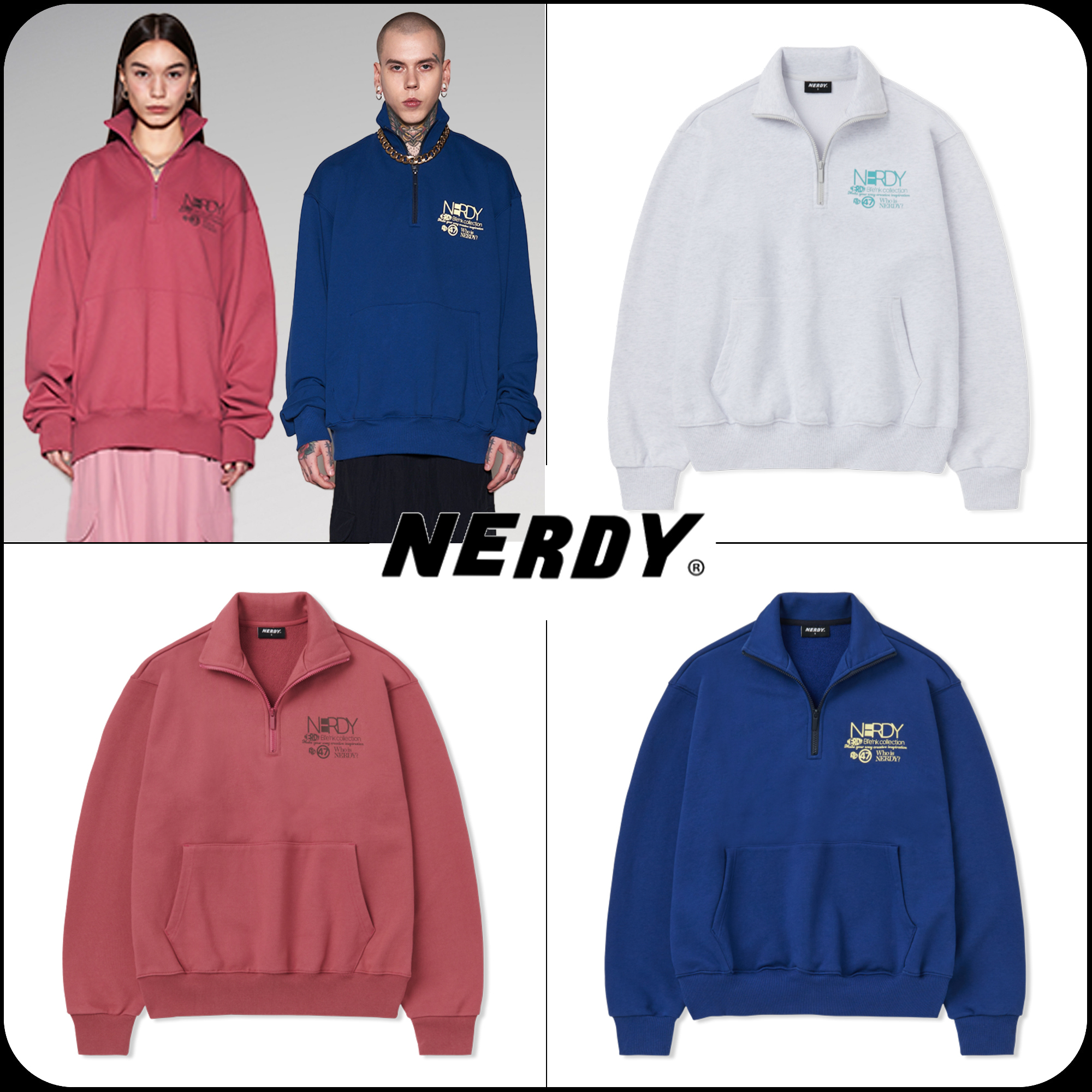 [ NERDY ]★韓国人気★IDENTITY HALF ZIP-UP SWEATSHIRT