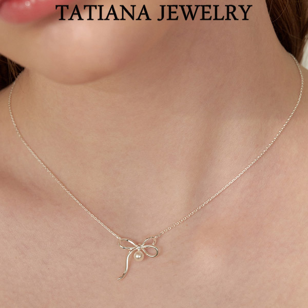 【TATIANA】(silver925) Angel Ribbon Pearl Necklace 韓国発