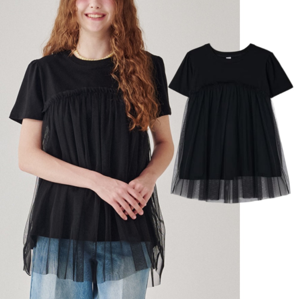 RONRON★韓国★人気 VOLUME SHEER LAYERED SHORT SLEEVE T SHIRT