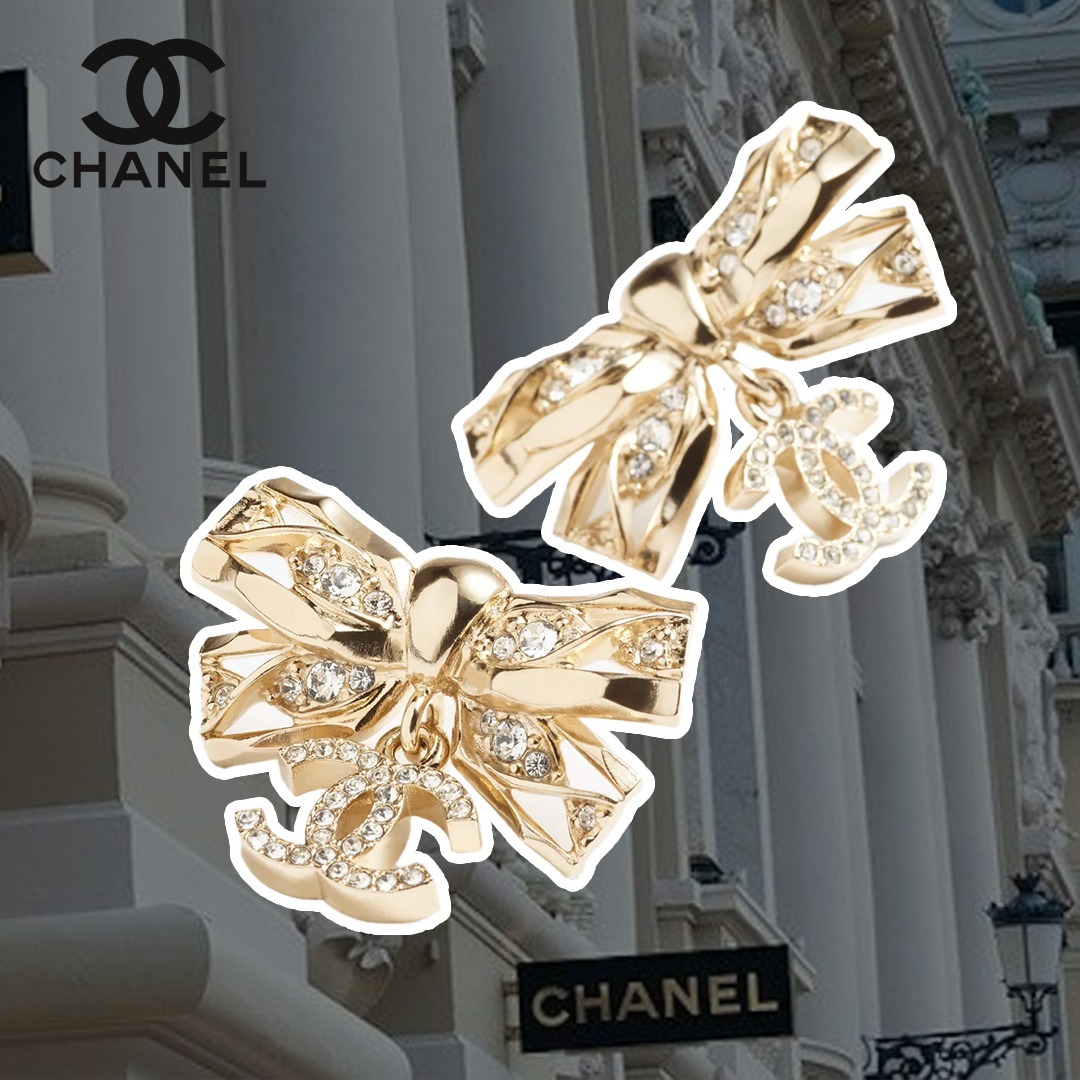 【CHANEL】リボン ピアス【ビジュー】