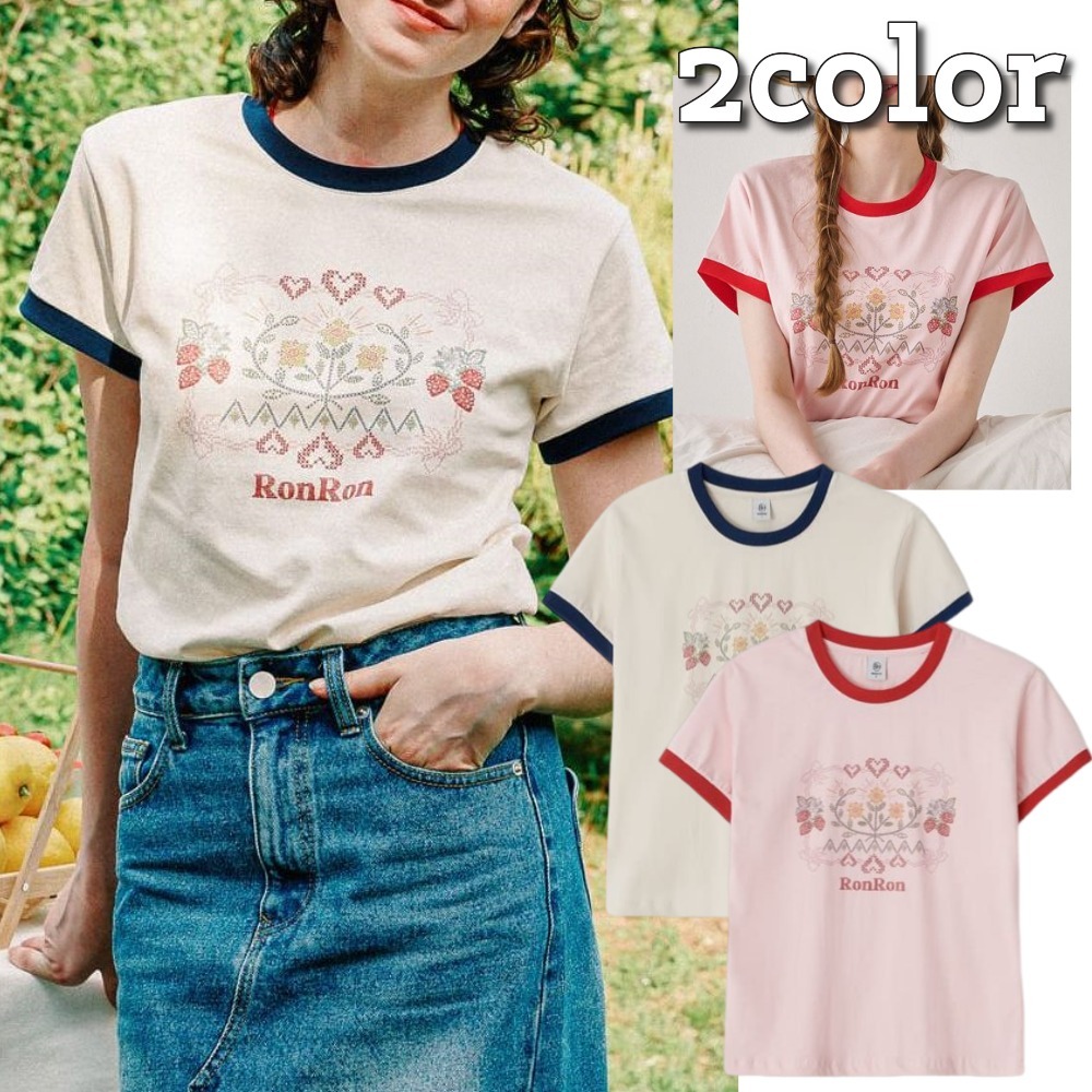 RONRON★韓国★人気★CROSS STITCH RASPBERRY RINGER T SHIRT
