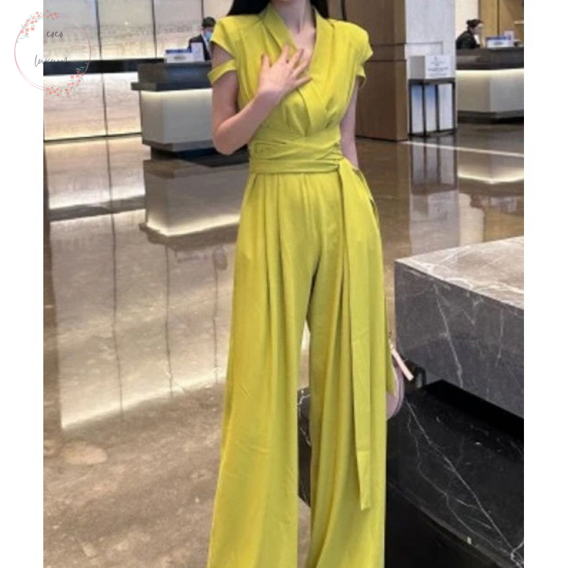 ハイウエスト カシュクール パンツドレス 3color 韓国 7-225