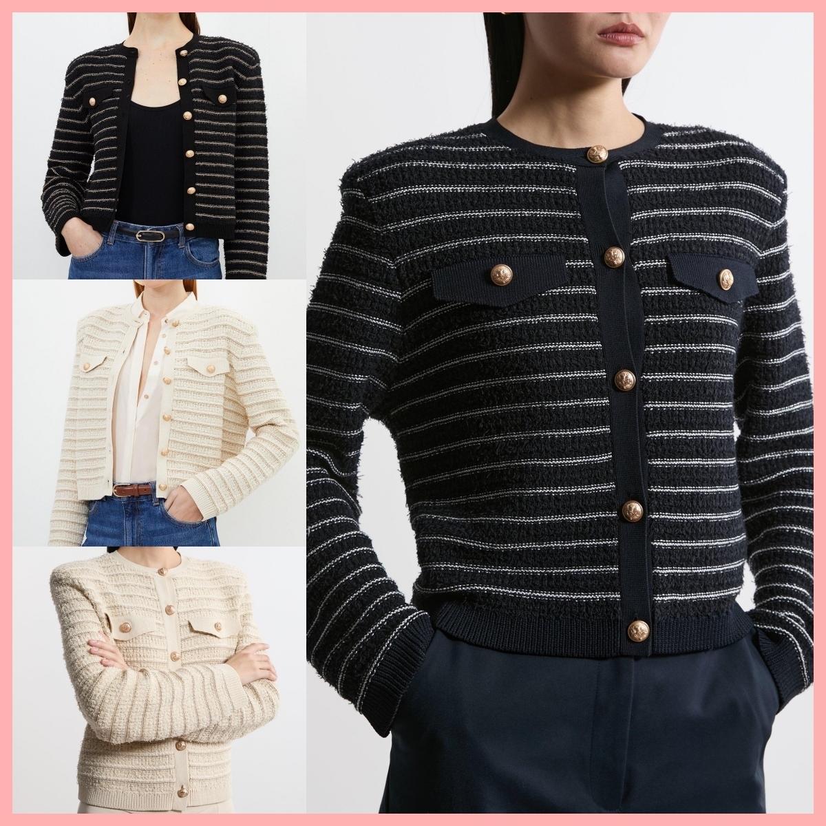 日本未入荷★Karen Millen ノーカラーボーダーニットジャケット