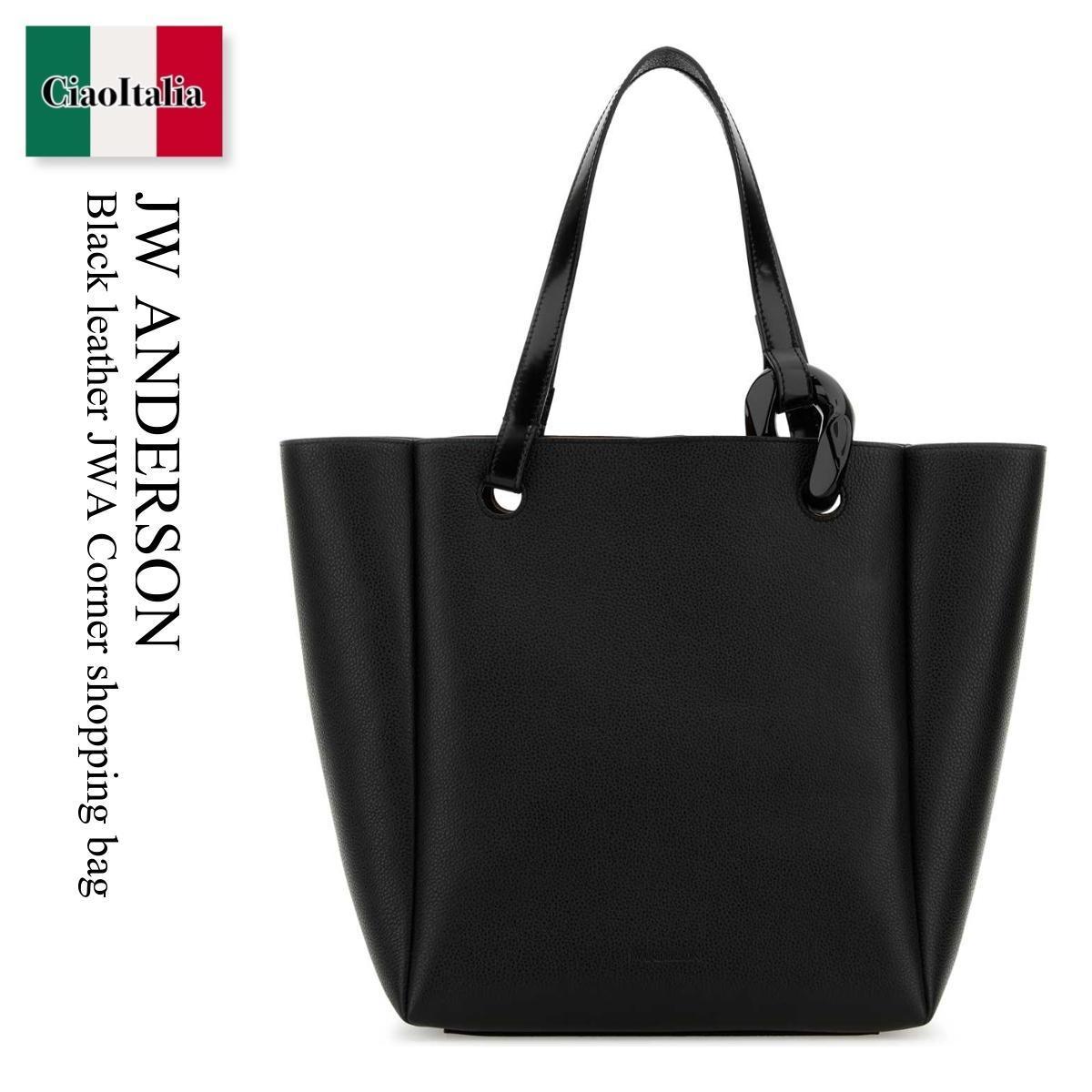 トートバッグ Jw Anderson Black Leather Jwa Corner Shopping Bag