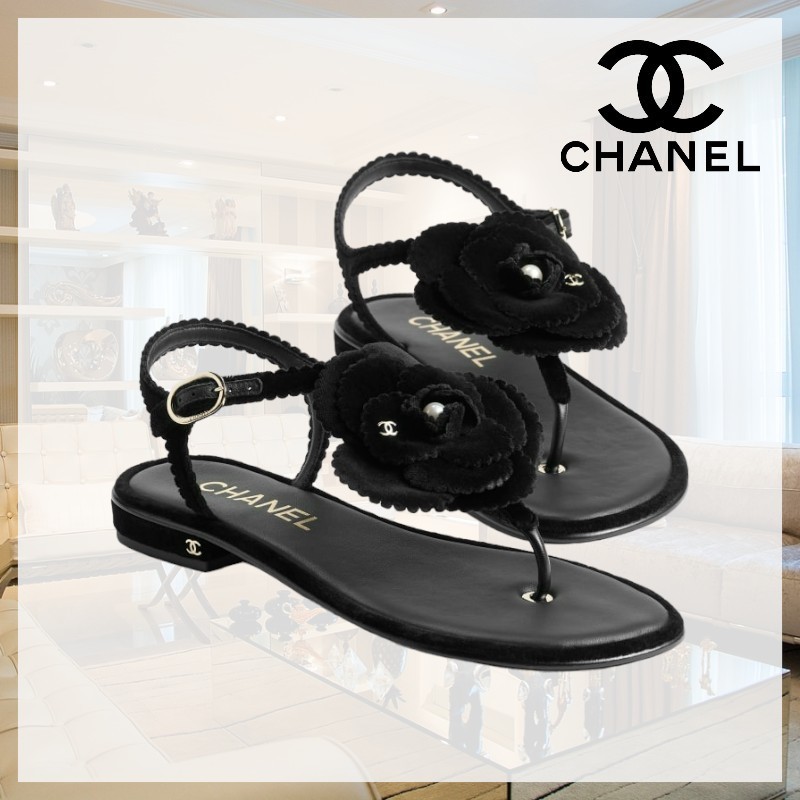 【洗練されたベルベット】CHANEL CCロゴ カメリア サンダル