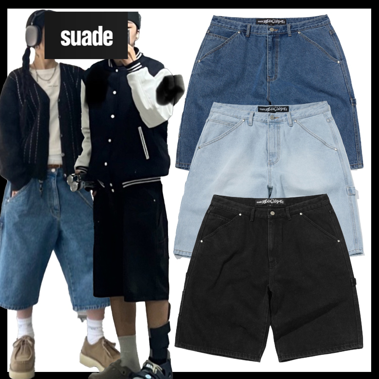 【SUADE】CARPENTER DENIM SHORTS ★韓国人気★ 追跡付