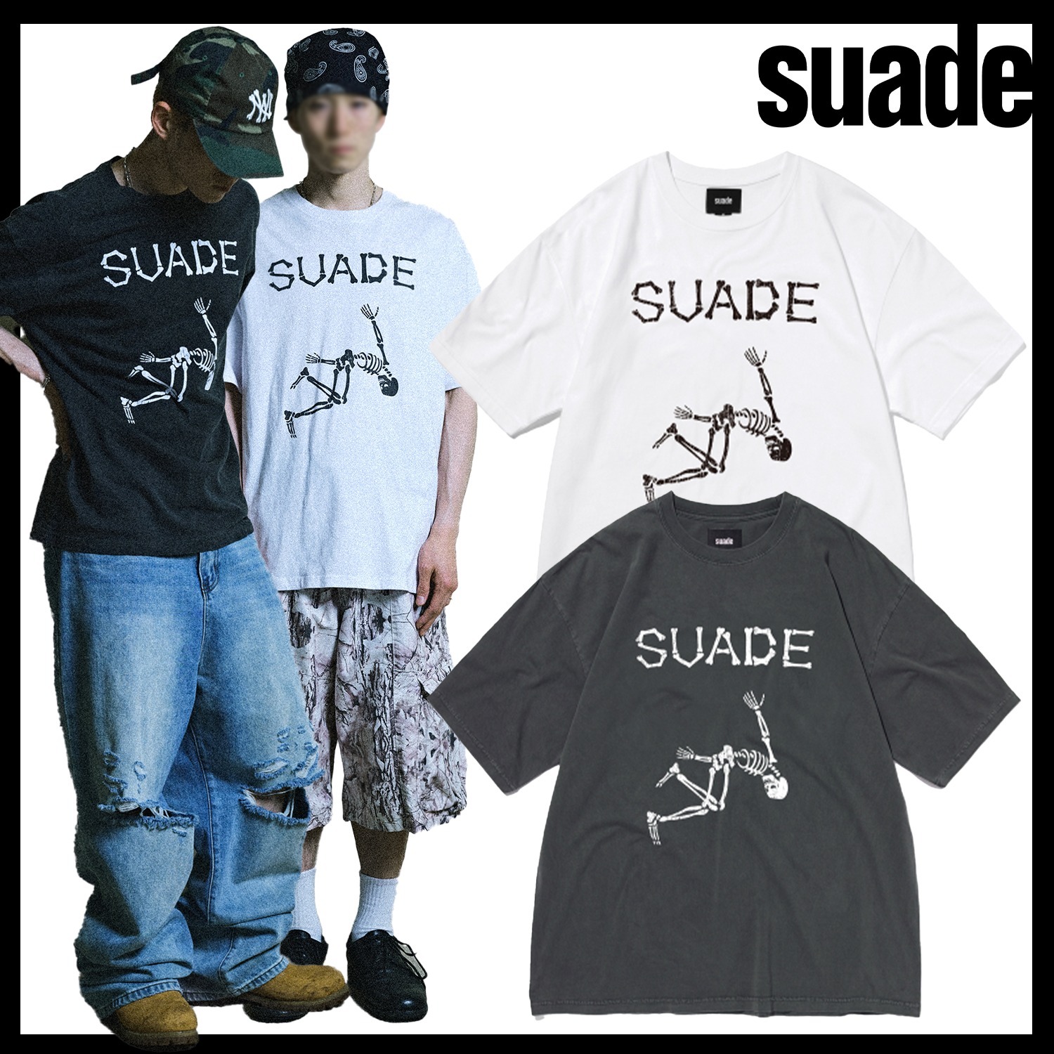 【SUADE】JUMPING SKULL TEE ★韓国人気★ 追跡付