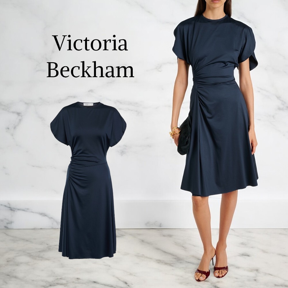 【VICTORIA BECKHAM】アシンメトリー ギャザー ミディドレス
