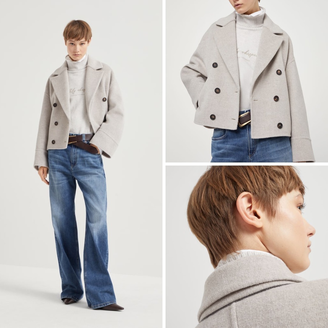 《送料無料》BRUNELLO CUCINELLIDouble faced caban with monili