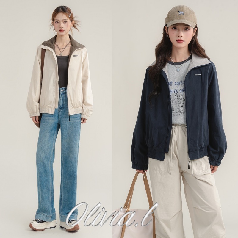 ジャケット コントラストカラー カジュアル 可愛い 韓国 L2115