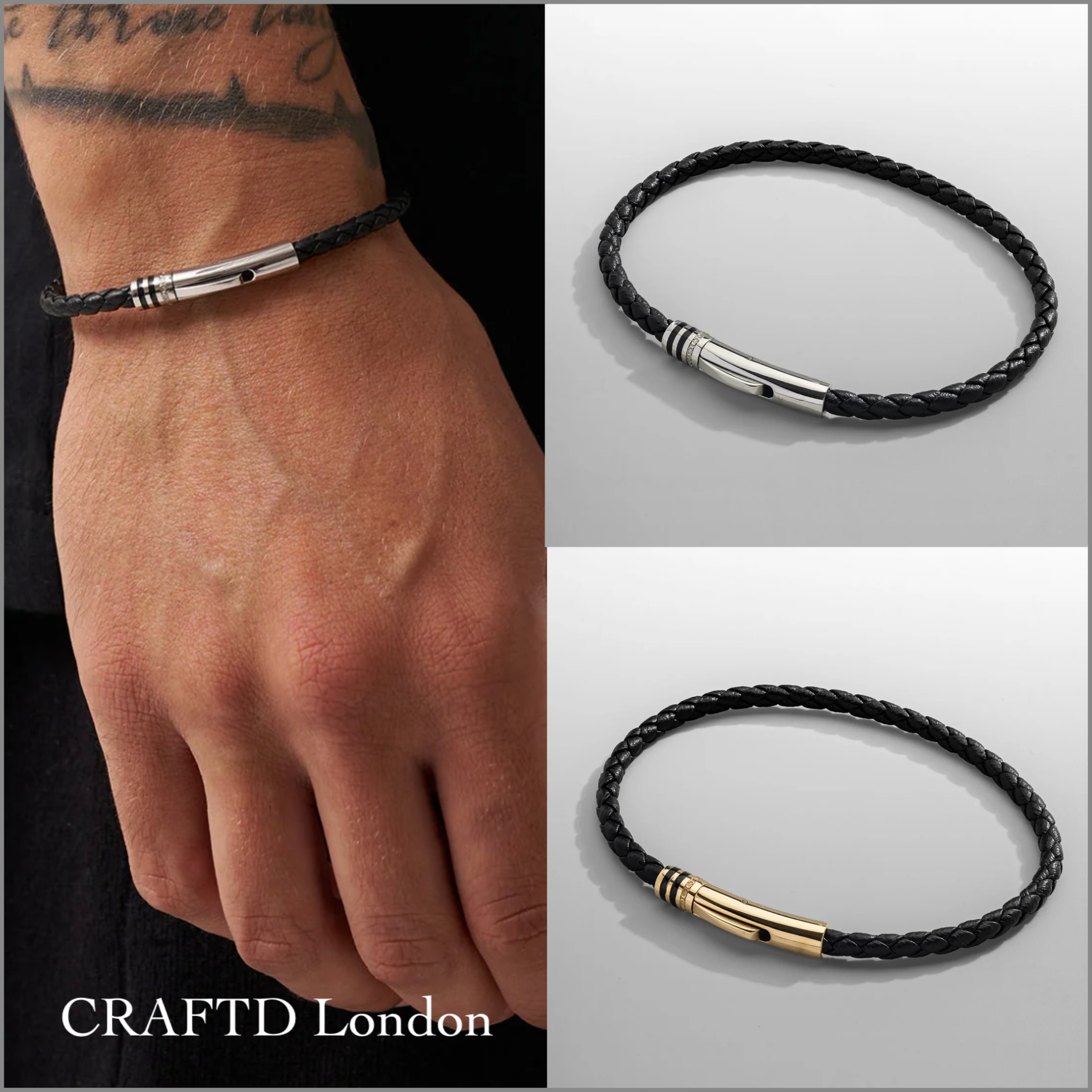送関込【CRAFTD London】BLACK LEATHER ブレスレット 2色