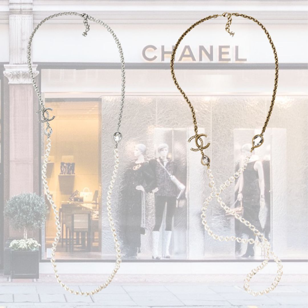 【CHANEL】ネックレス CCロゴ クリスタル チェーン ニットに合う