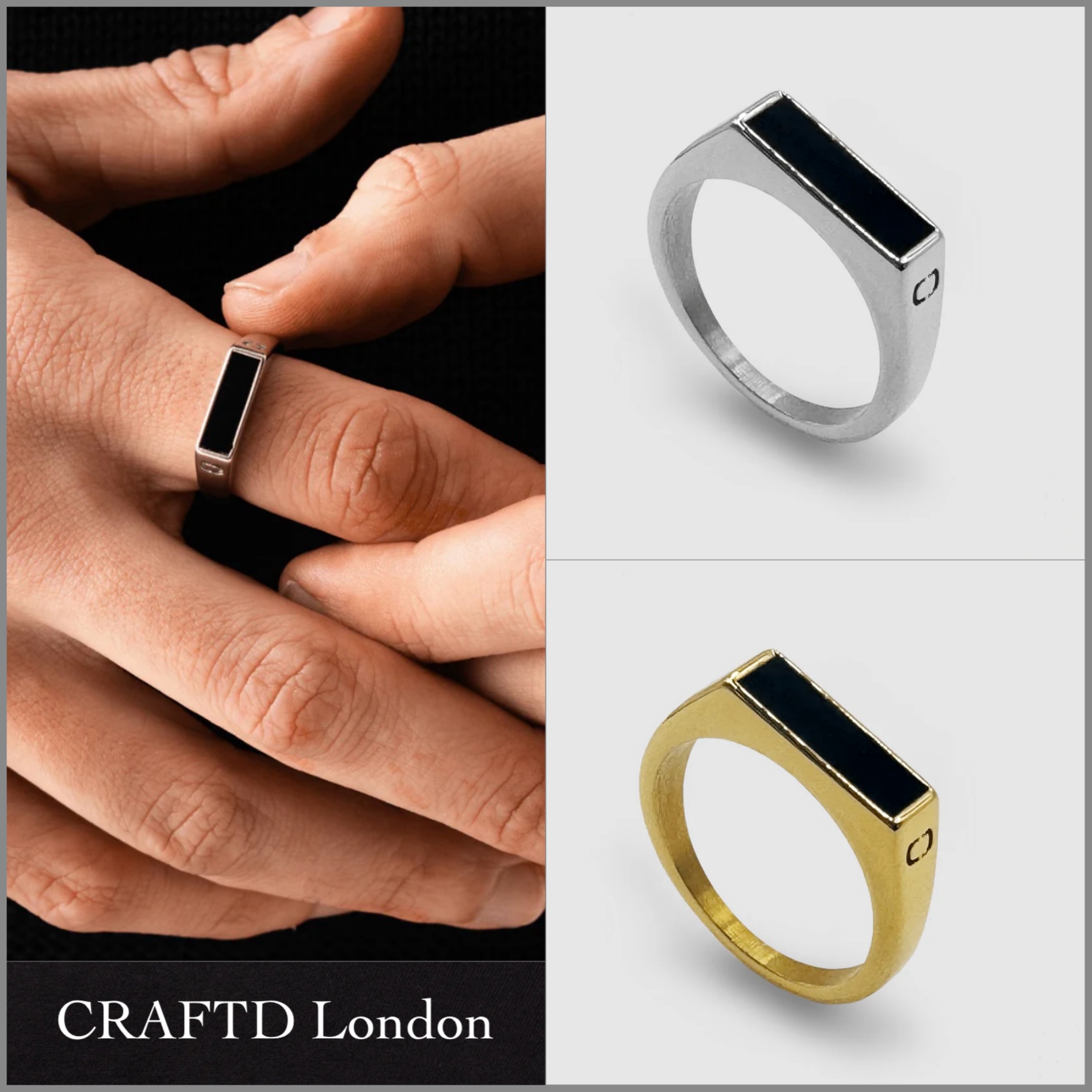 送関込【CRAFTD London】RECTANGLE STONE SIGNET RING リング2色