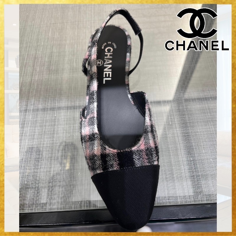 【ツイードが可愛い】 CHANEL CCロゴ スリングバック シューズ