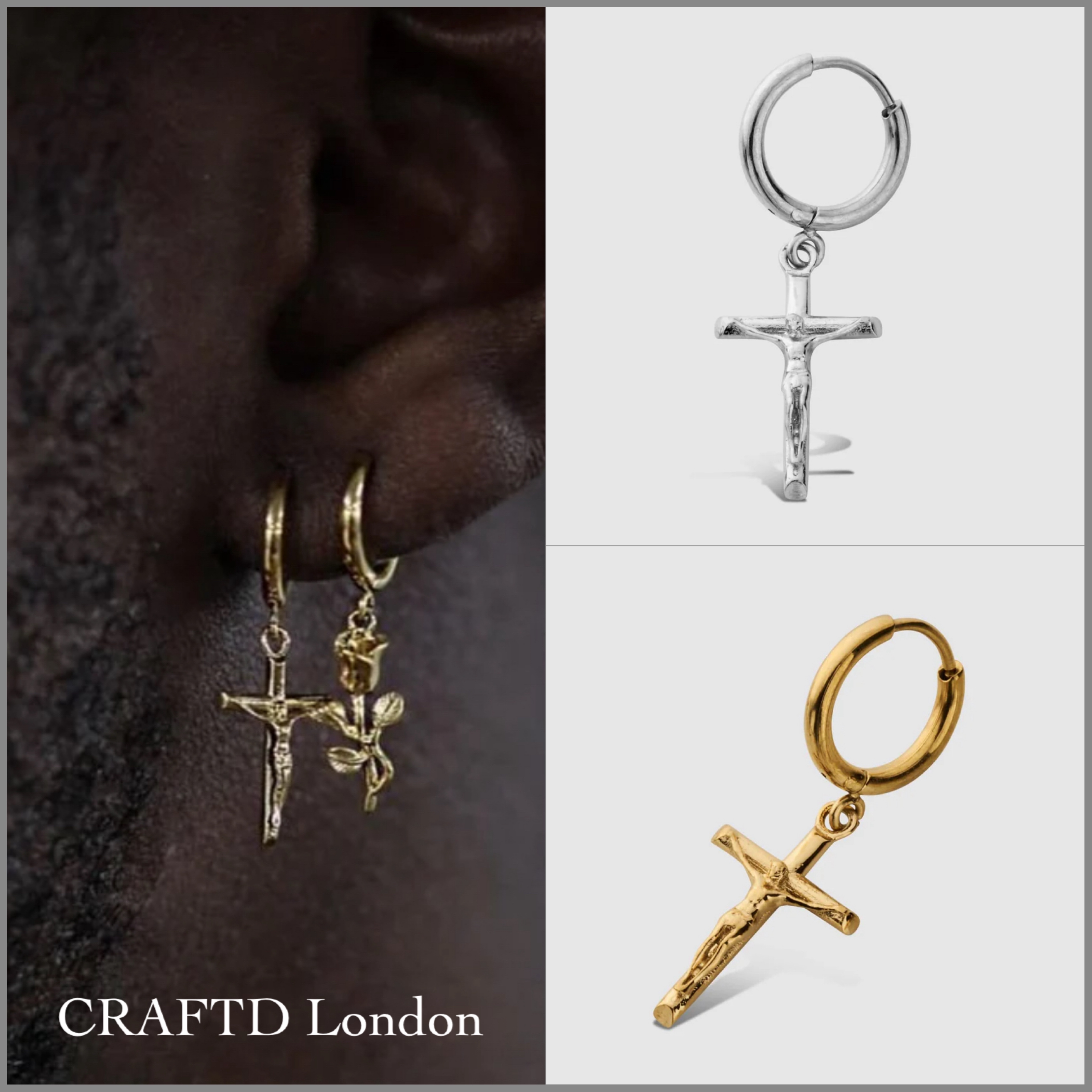 送料関税込【CRAFTD London】CRUCIFIX ピアス 片耳 Single 2色