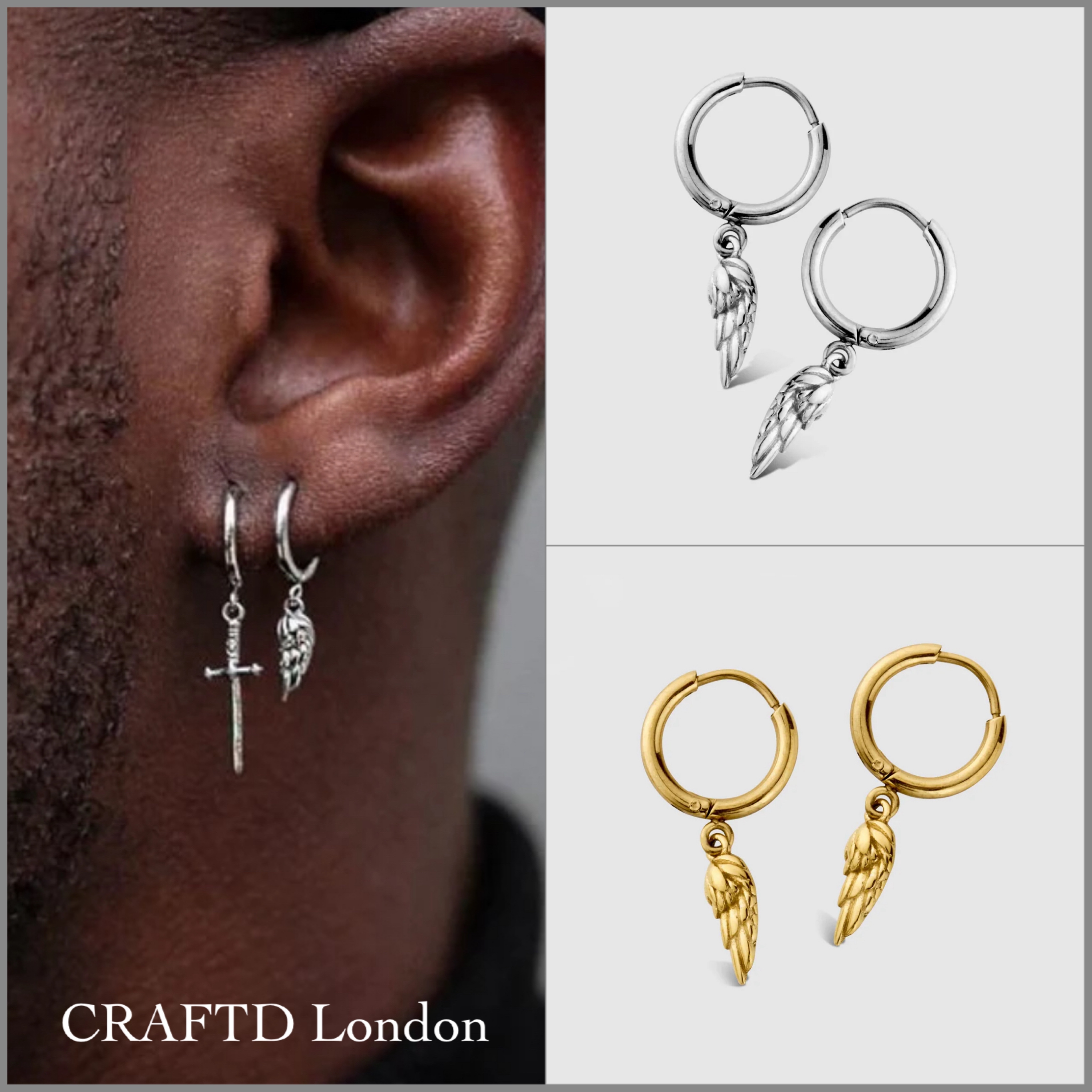 送料関税込【CRAFTD London】WING ピアス 両耳ペア Gold Silver