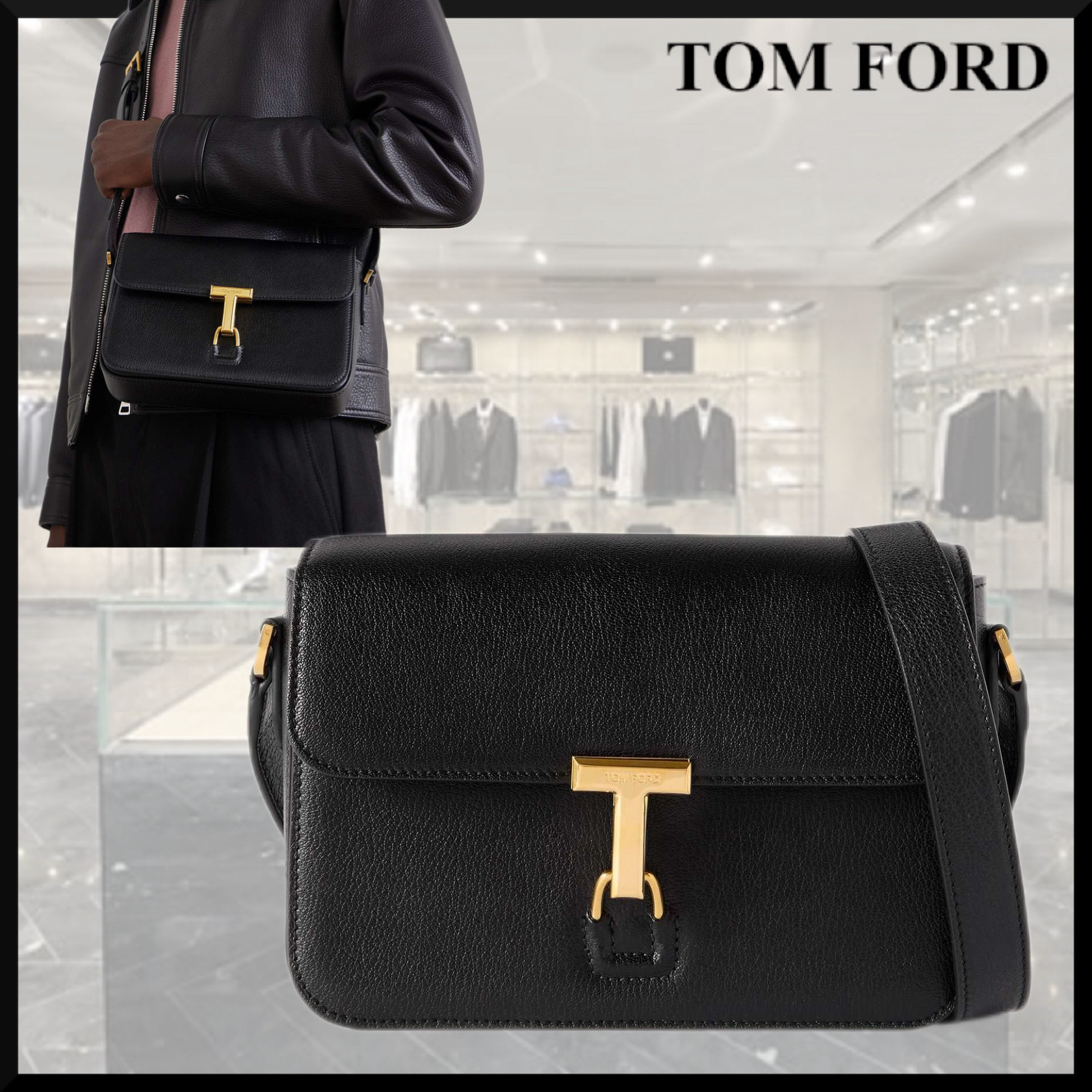 【TOM FORD】テクスチャード レザー ショルダーバッグ