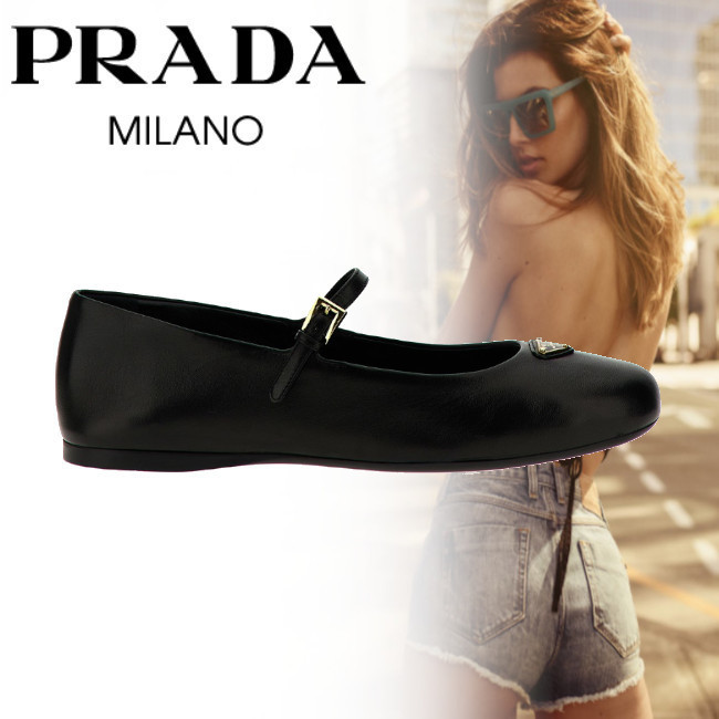 正規店買付【PRADA】ロゴ レザー フラットシューズ