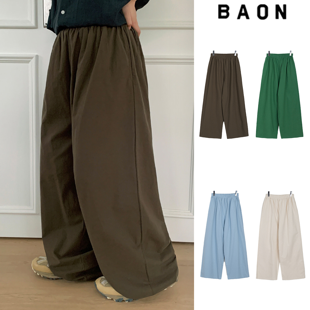 【BAON】Syuing pin tuck banding wide linen pants