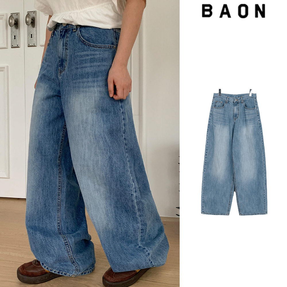 【BAON】Plty Cat Washing Wide Denim Pants