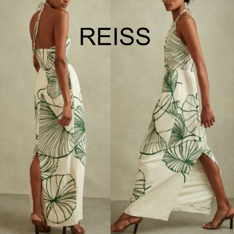 ★REISS★フローラルスケッチホルターネックマキシドレス
