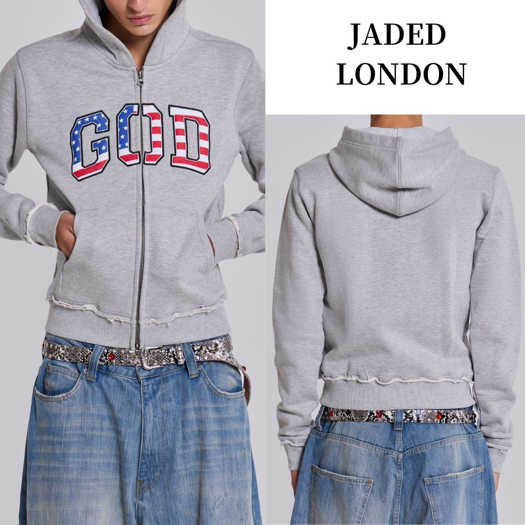関税送料込【JADED LONDON】GreyMarl 'God' Mini Monster Hoodie