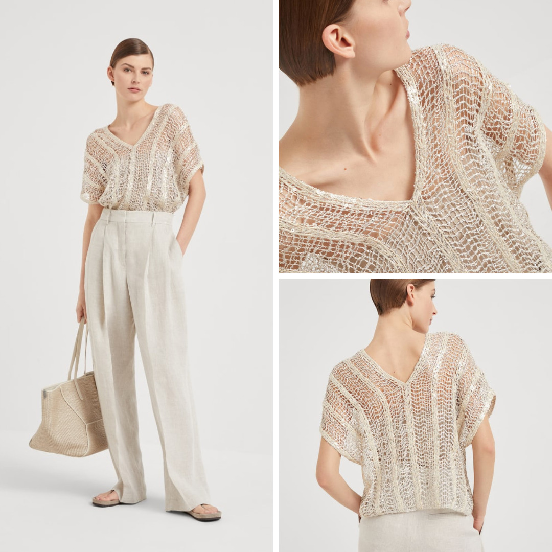 《送料無料》 BRUNELLO CUCINELLI T-shirt Dazzling Striped Net