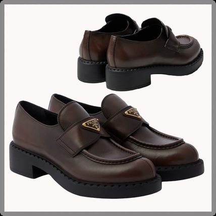 送料無料 ギフト プラダ◇PRADA◇チョコレート レザーローファー ダークブラウン 靴