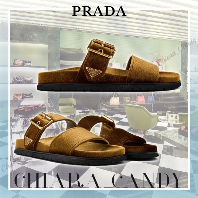 【24SS NEW】PRADA_women /ベルベット フラットスライドサンダル
