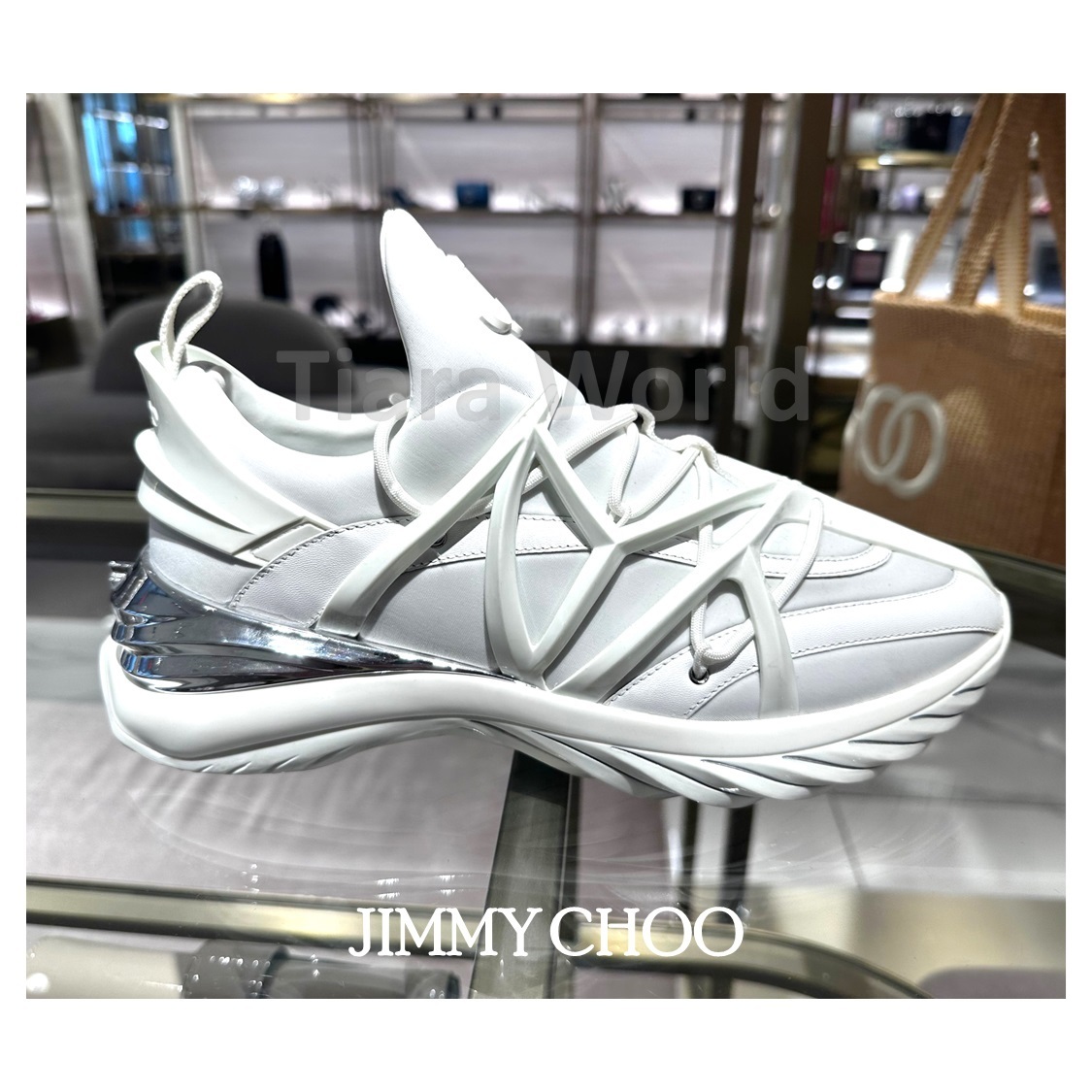 人気JCロゴ★Jimmy Choo COSMOS レザー スニーカー WHITE/SILVER