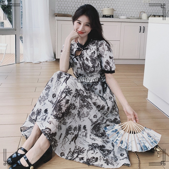 フラワー ロングワンピース S〜XL シフォン