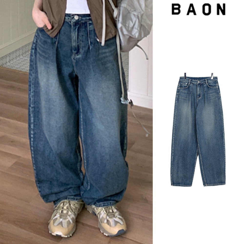 【BAON】Aildi pintuck cat washing wide denim pants