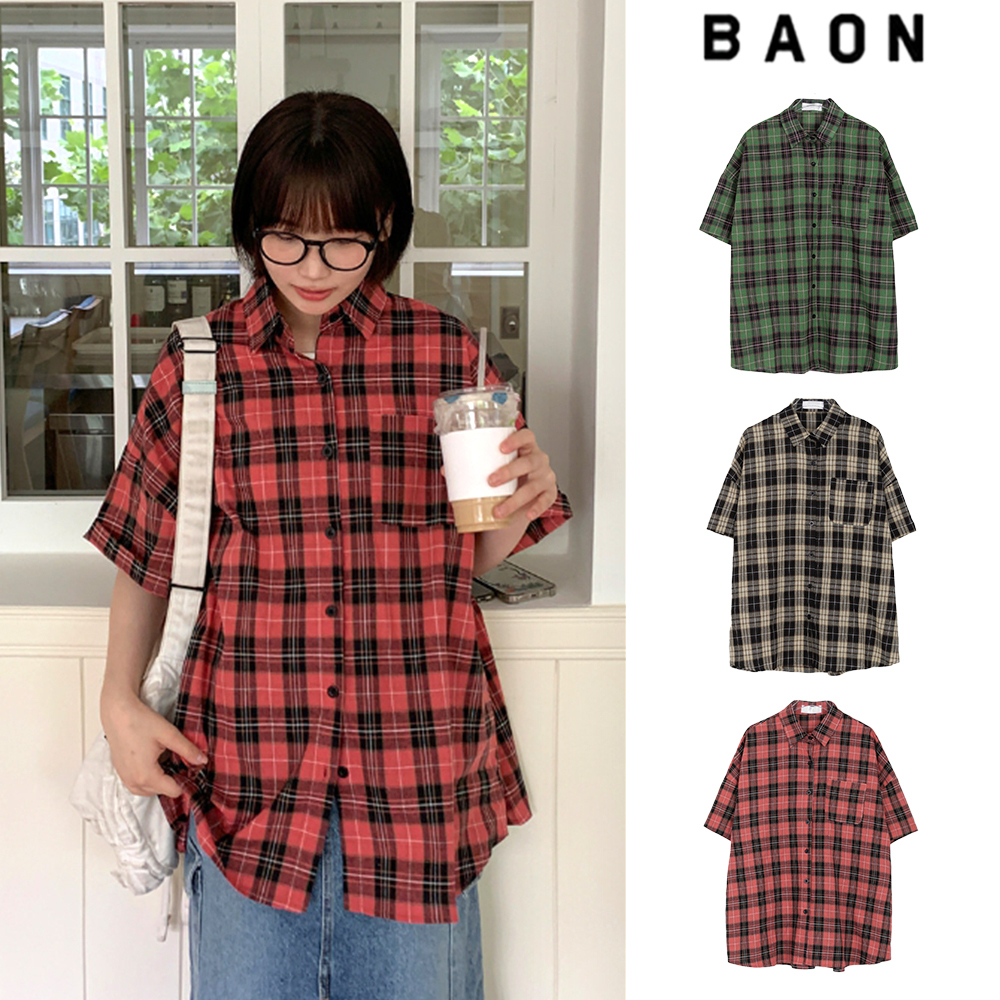 【BAON】[unisex] Ruwon Pocket Check Over Shirt