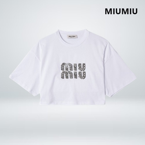 MiuMiu ミュウミュウ Tシャツ EMBROIDERED CROP COTTON T SHIRT