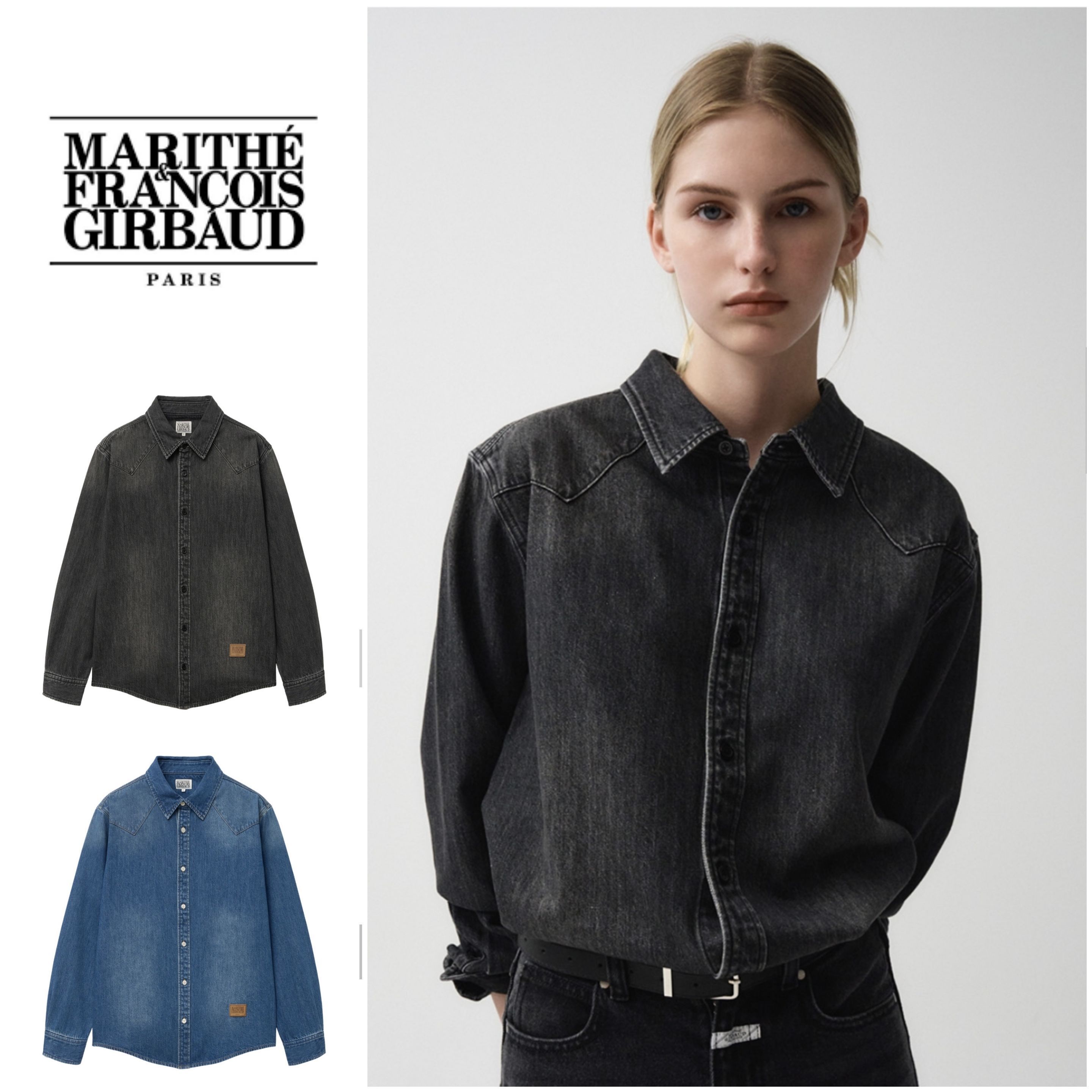 シャツ MARITHE CLASSIC LOGO LEATHER PATCH DENIM SHIRT