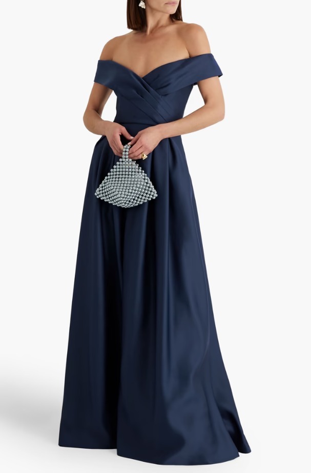 Marchesa Notte オフショルダー サテン ロング ドレス 関税込み MARCHESA NOTTE】オフショルダー サテン ロングドレス