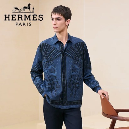 人気☆】HERMES Cheval Punk Bandana ボックスフィットシャツ
