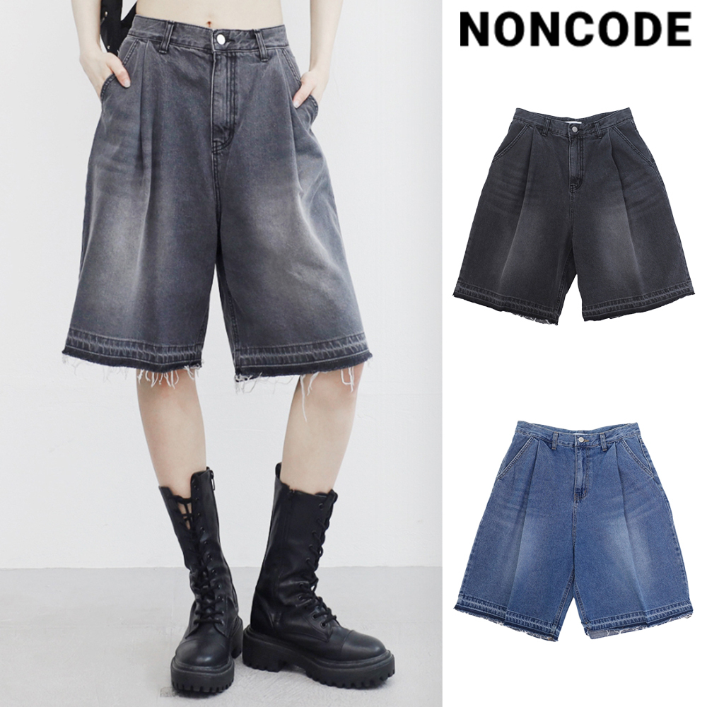 【NONCODE】Oban Pintuck Damage Bermuda Pants