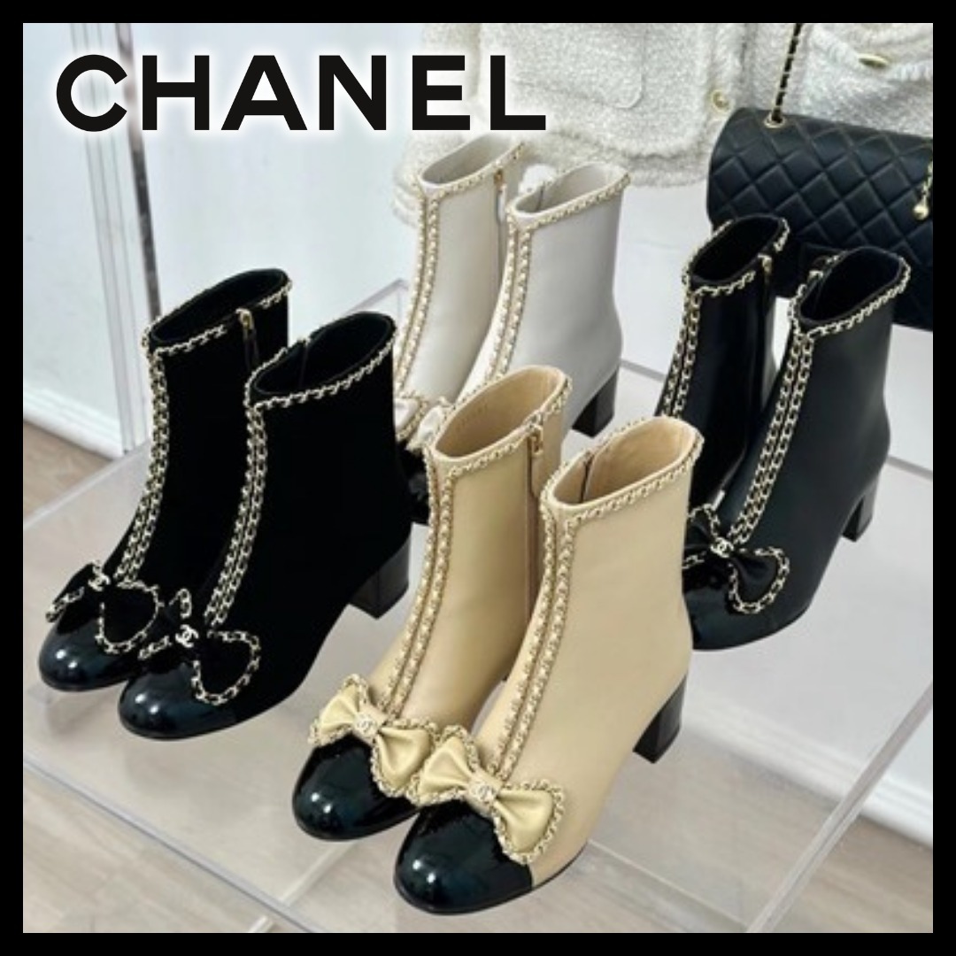 【24B◆リボンが可愛い♪】CHANEL チェーン アンクルブーツ